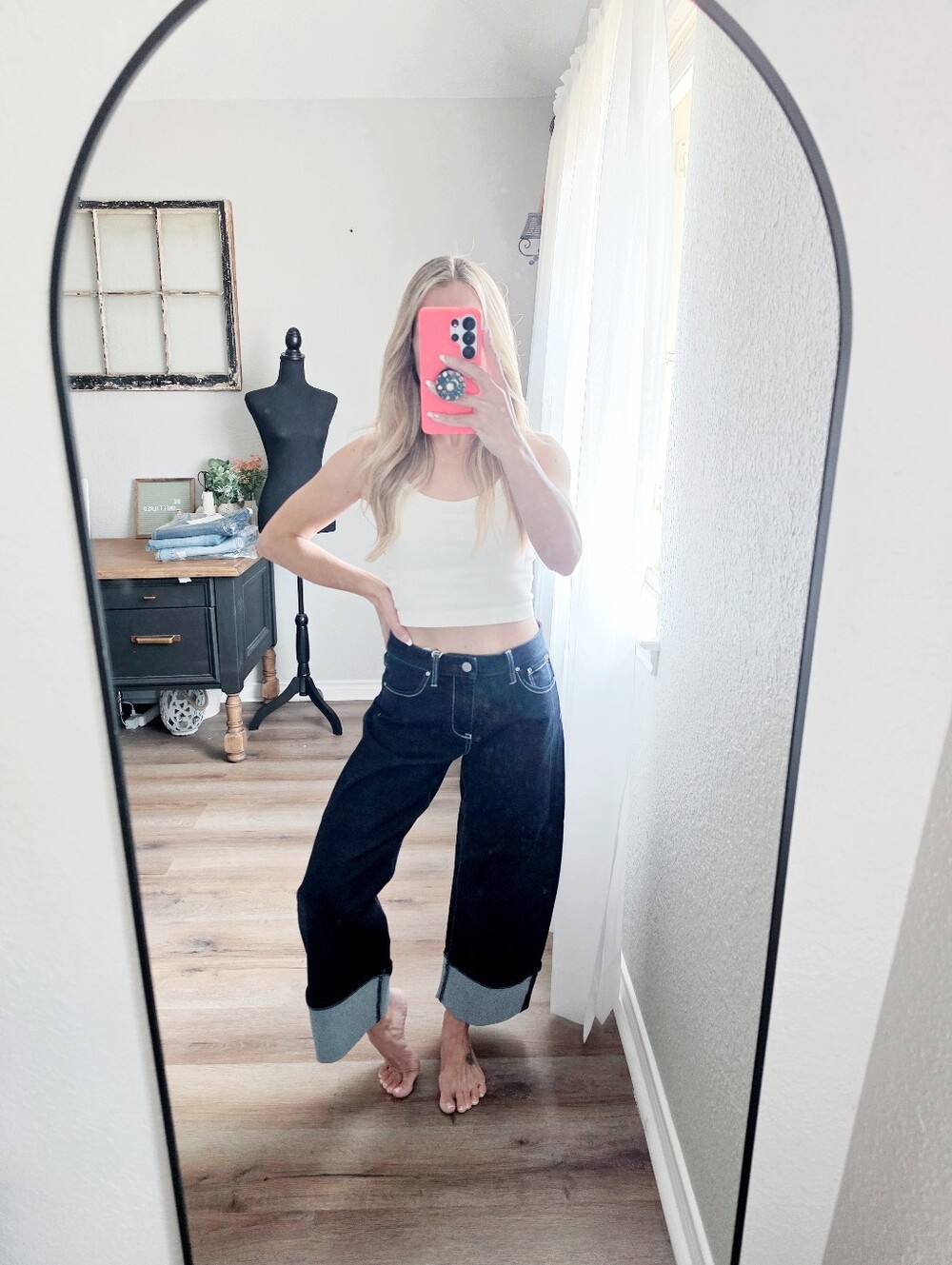 RISEN Deep Dark Wash Cuffed Barrel Jeans Cropped Stretch Classic Various NEW - Picture 5 of 15